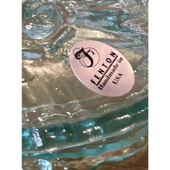 Fenton Glass Trinket Dresser Lidded Box Aqua Blue Iridescent Cabbage Rose - Picture 4 of 5